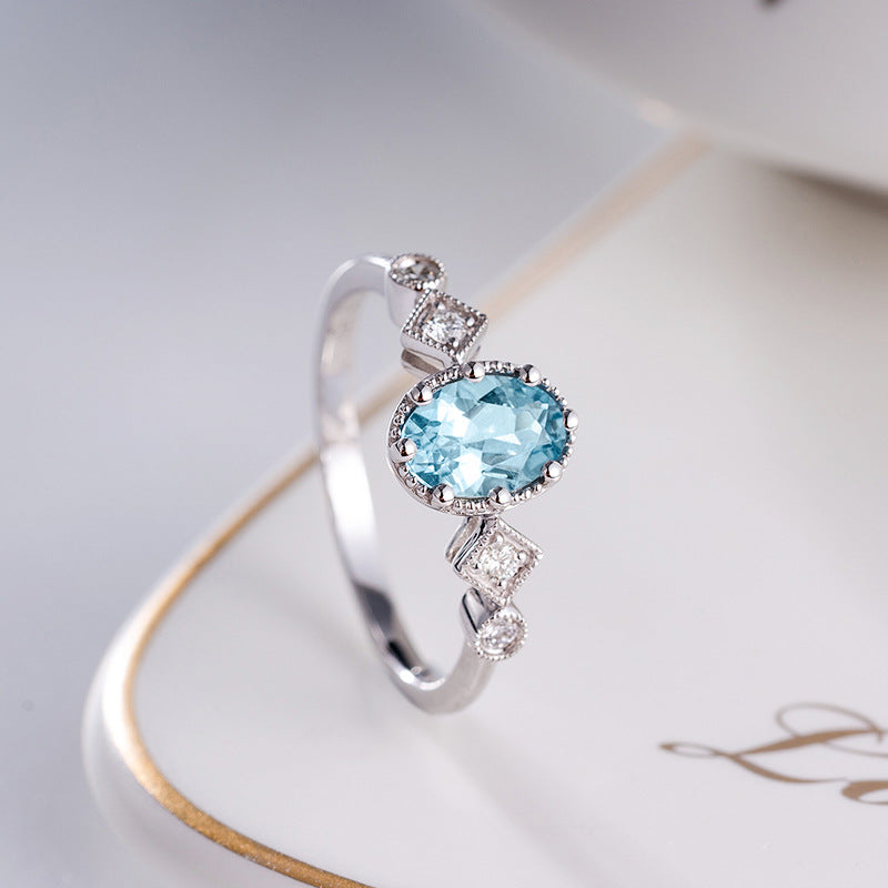 Internet haut de gamme Célébrité Vente en direct Imitation Naturel Aquamarine Topaz Simple Open Ri