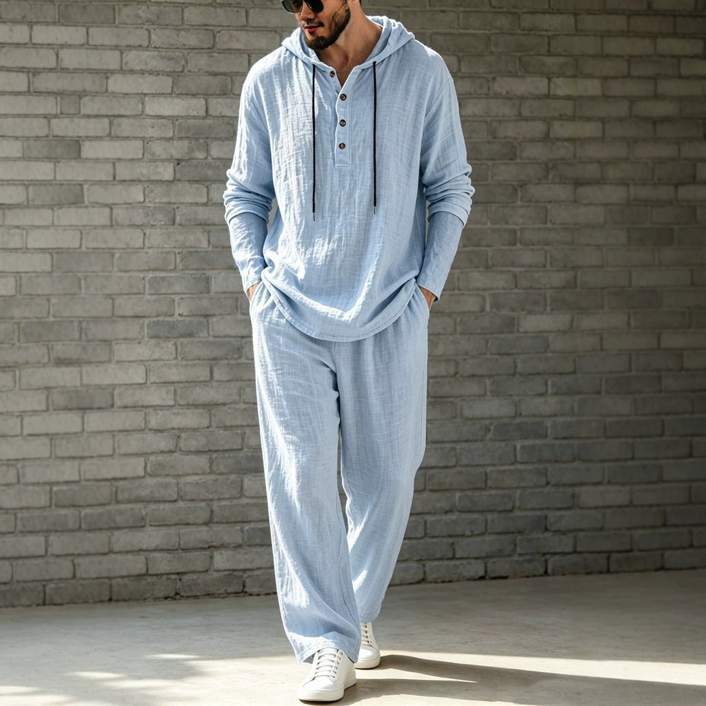 Ensemble à capuche et pantalons en lin, hommes