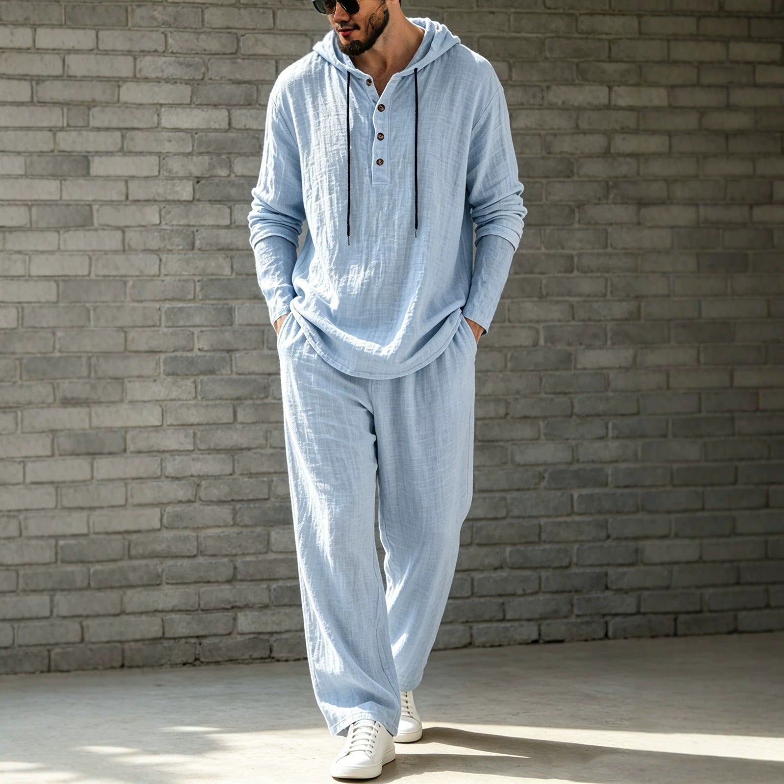 Ensemble à capuche et pantalons en lin, hommes