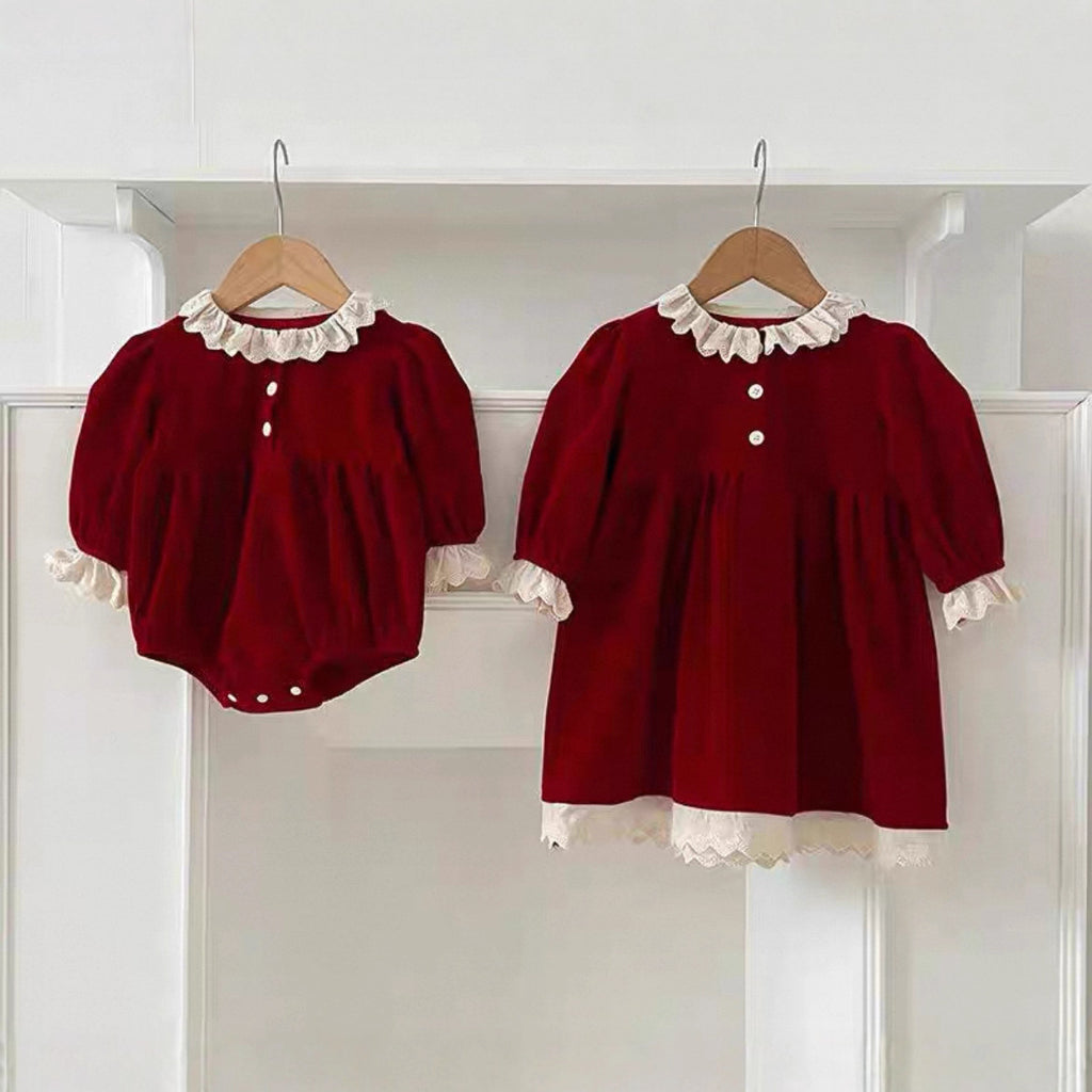 Red Lace Romper Dress for Girls