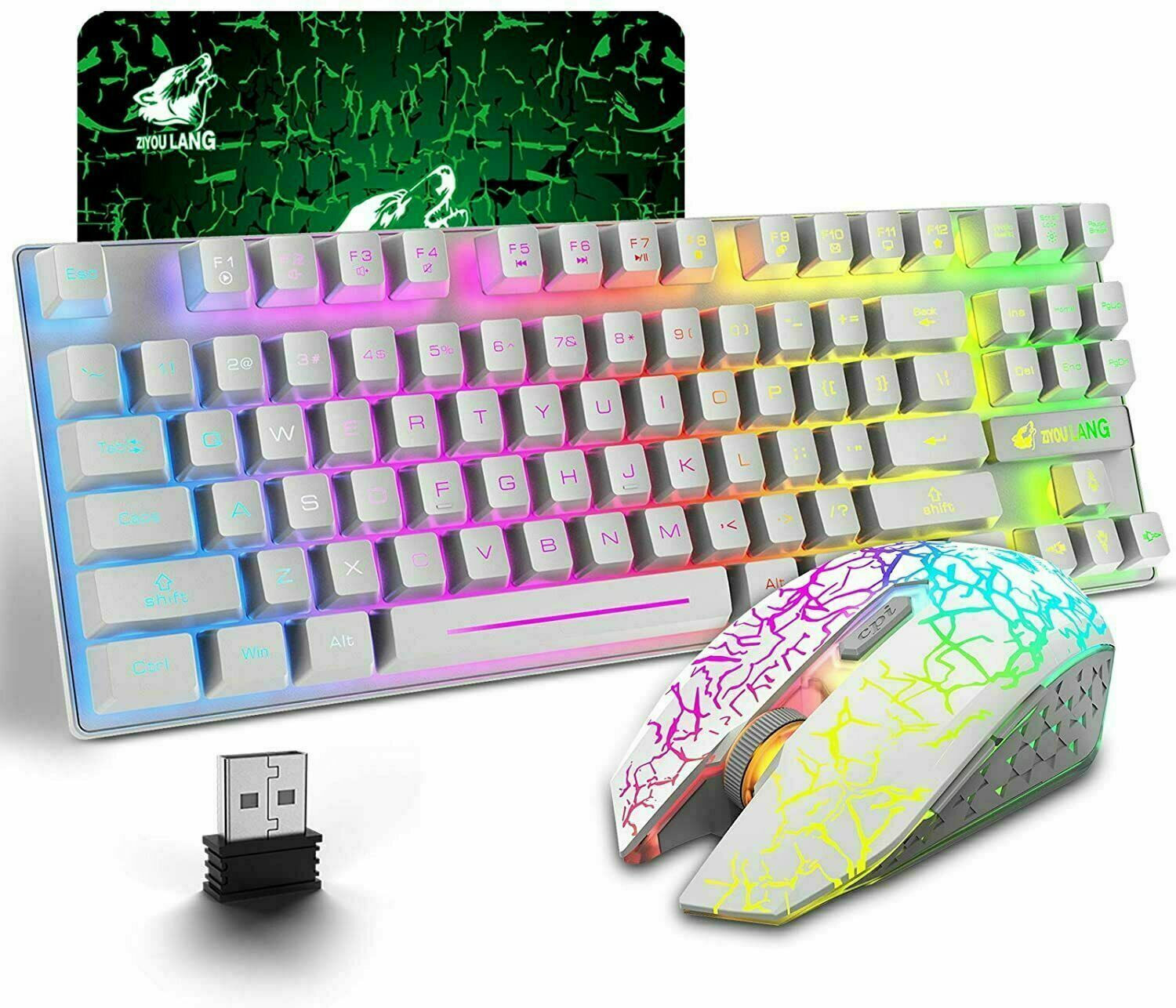 T87 sans fil jeu clavier et souris Rainbow rétroéclairé pour PC Mac PS4 Xbox One