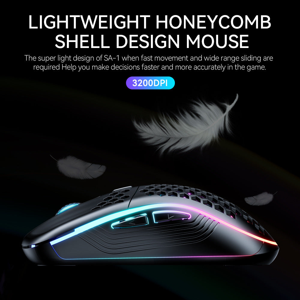 SA-1 Dual Mode Honeycomb Shell RGB sans fil Bluetooth Computer Gaming Mouse