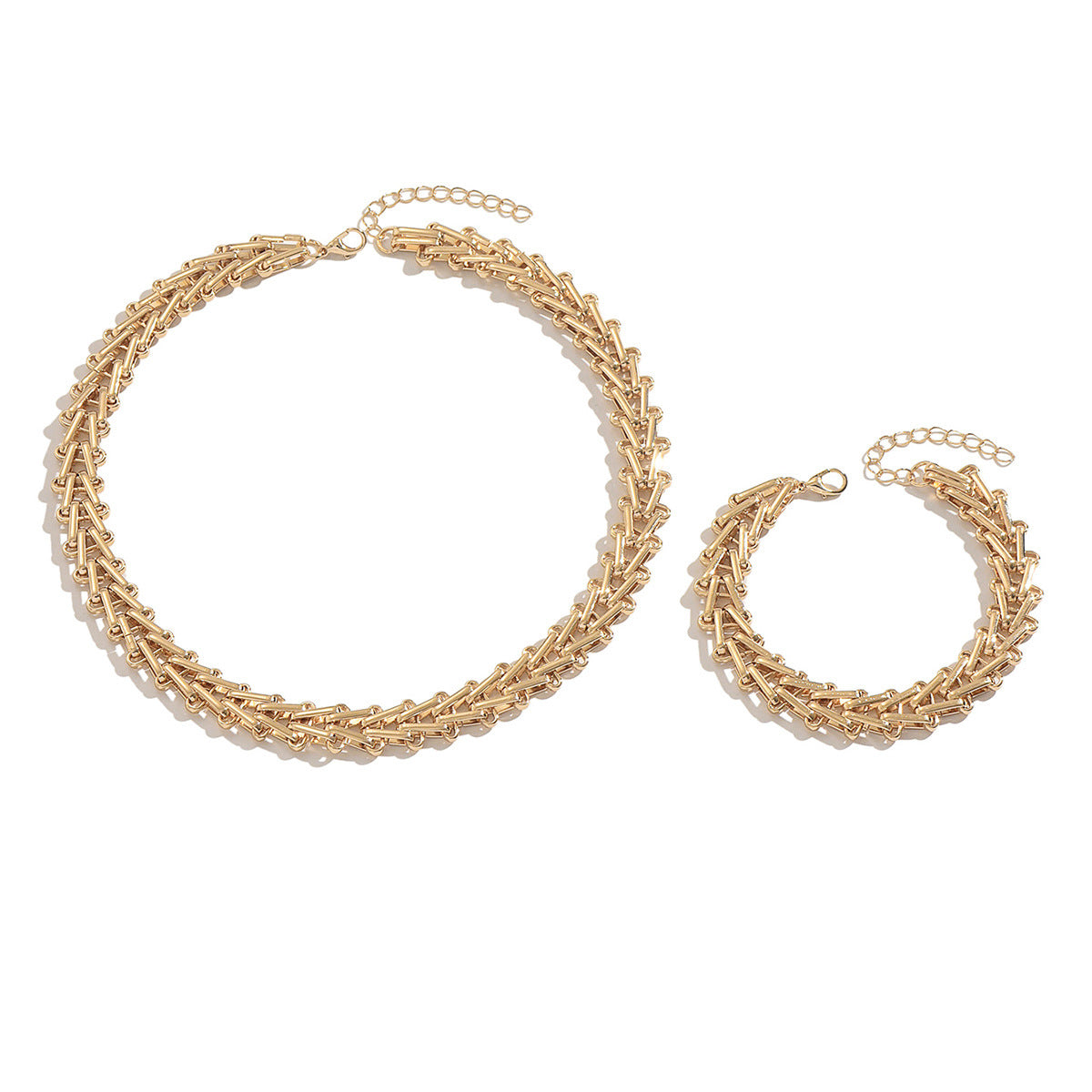 Collier et bracelet en métal tissé à double face