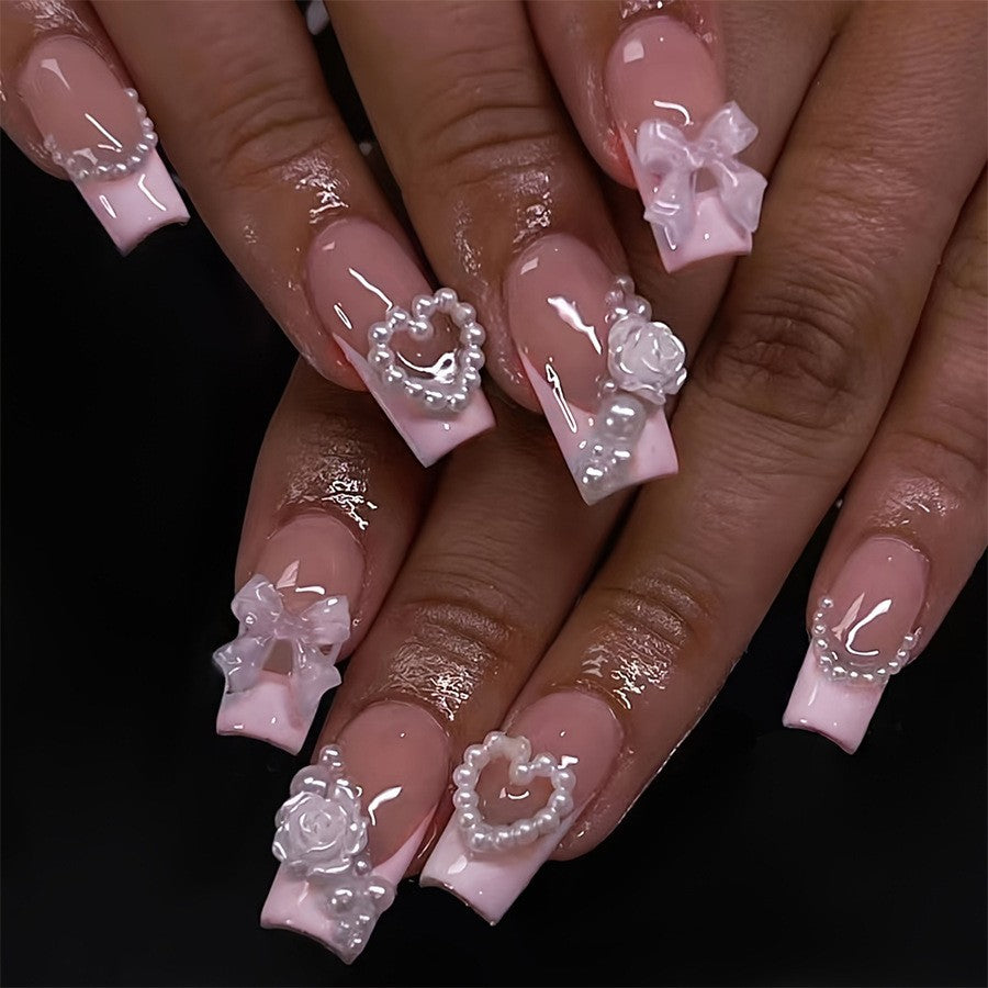Portable courte Leopard-print Contraste couleur Bow Fake Nails Tip-style