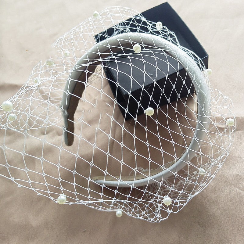 Bande de cheveux européenne et américaine Retro Round Pearl Veil