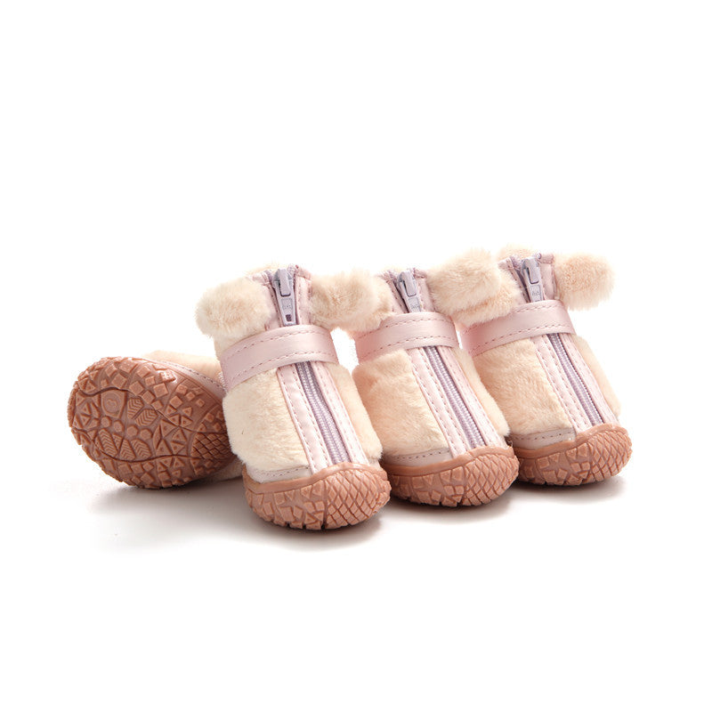 Chaussures de chien d'hiver en peluche bottes de chien mignon oreille décoration protecteurs de pattes pour la marche en plein air