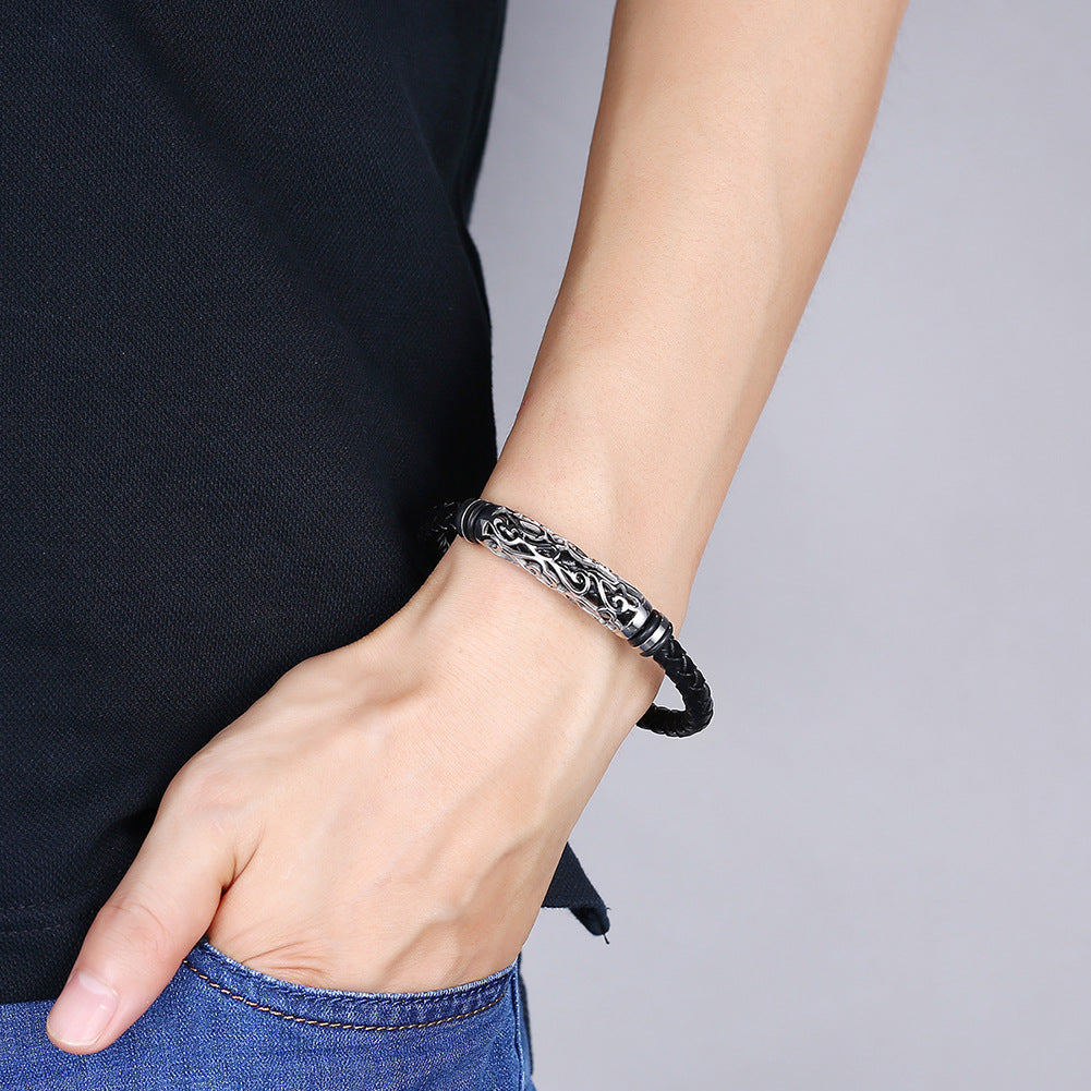Bracelet en cuir en acier inoxydable punk