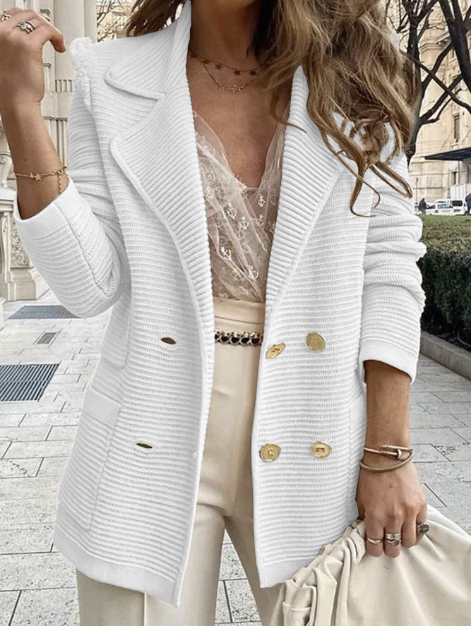 Veste Lapel Double Breasted Knit Blazer