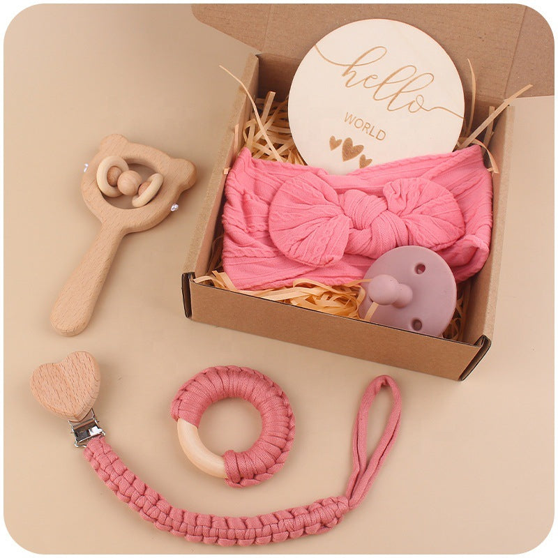 1 Set Nipple Clip Chain Coton Dentition Salive Serviette Fourche de lapin Oreilles en bois