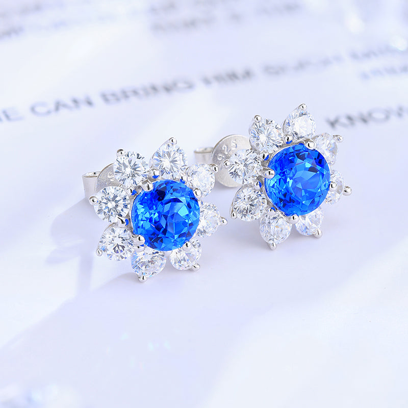 S925 Argent 4.1g Boucles d'oreilles en pierres précieuses créées par un laboratoire de fleurs