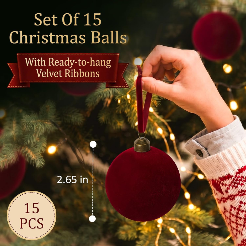 15 Pcs Red Velvet Décorations de Noël Balles