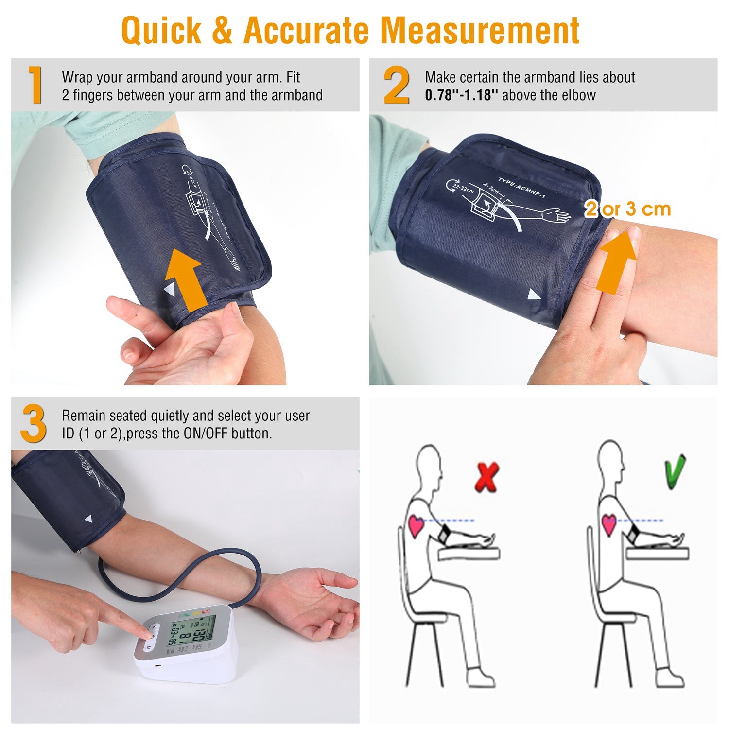 1Pc Digital Arm Blood Pressure Monitor LCD Digital Heart Beat BP Test de santé avec Vo