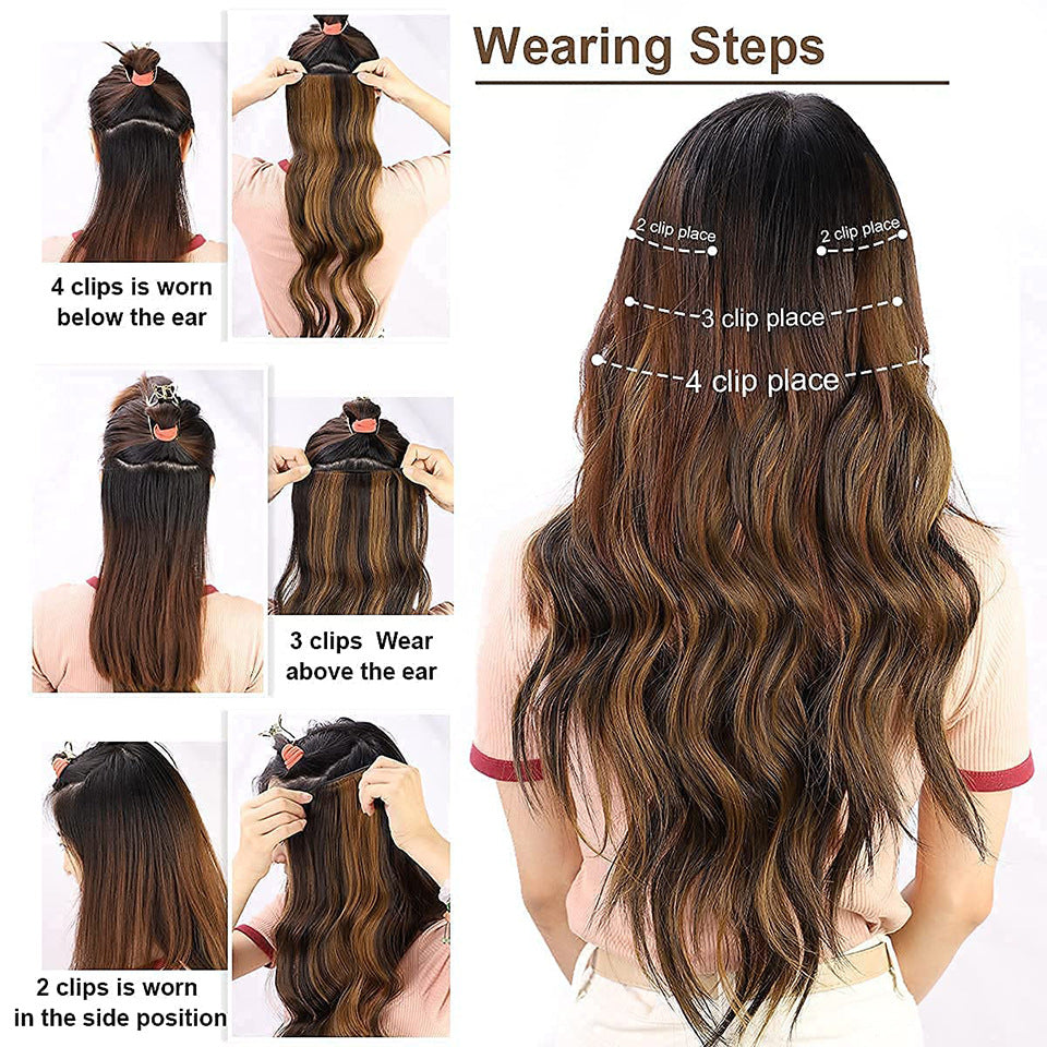 Ensemble de 4 pièces d'extension de cheveux pour femme longue perruque