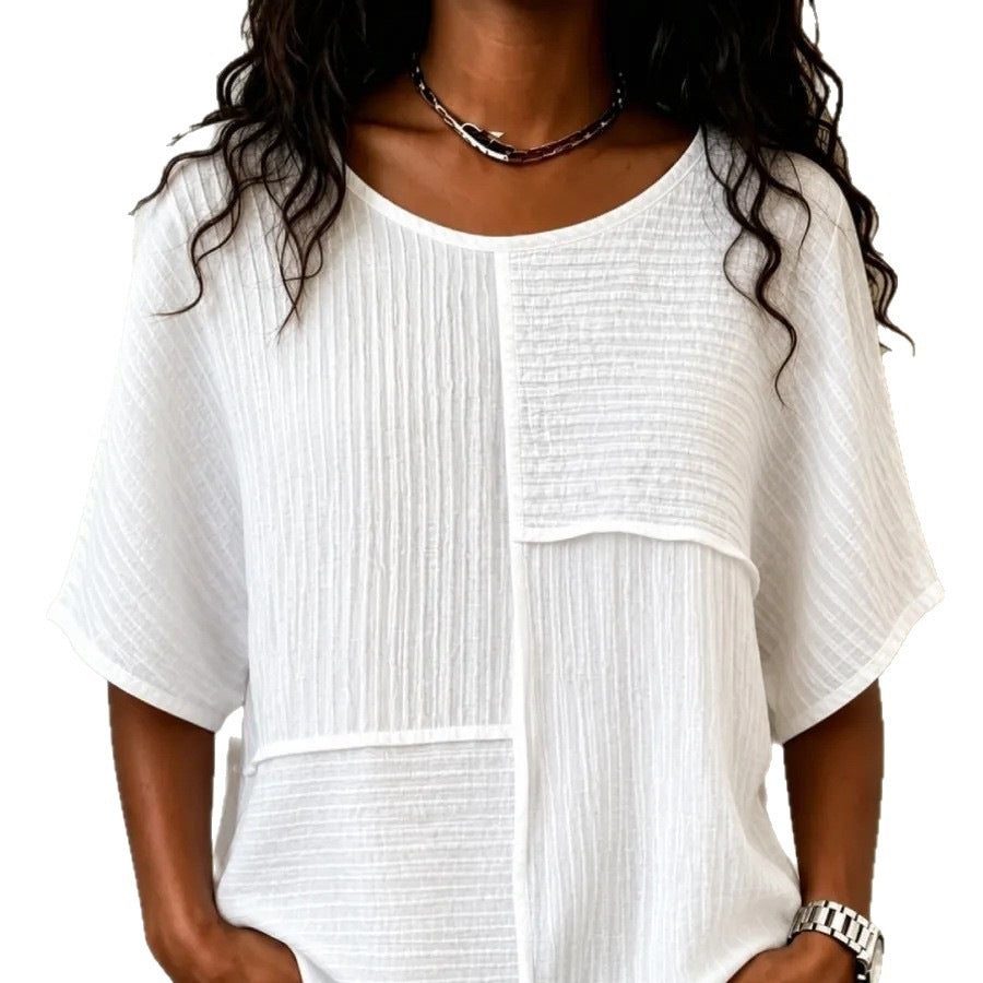 Femmes Casual Patchwork Haut à manches courtes