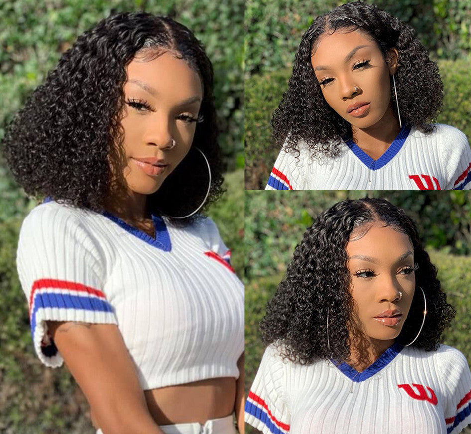Kinky Curly Short Bob Lace Perruque de cheveux humains