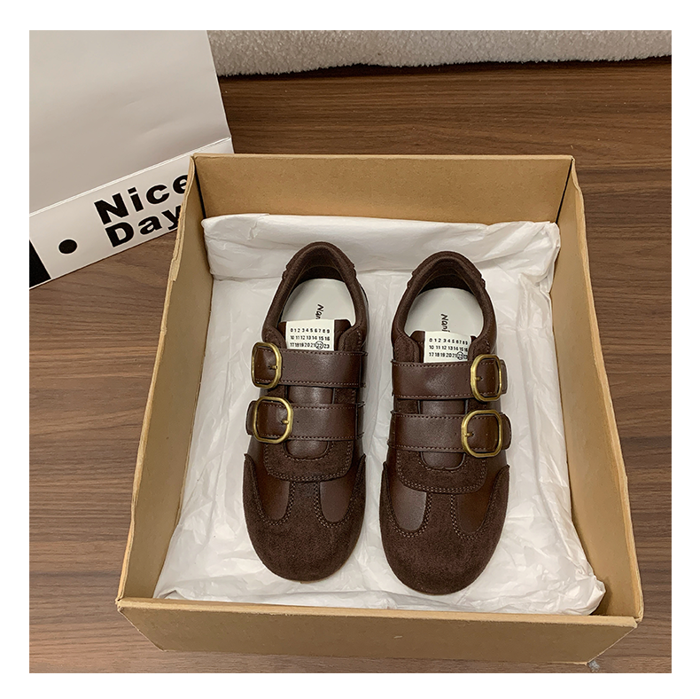 Retro Couleur Bloc Épaisseur Semelle Allemande Trainer Chaussures Femmes Automne Ceinture Boucle Casual Fashion Co
