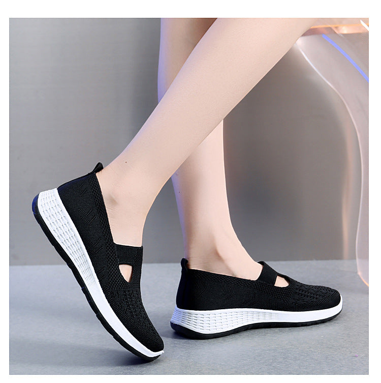 Vieux Beijing Cloth Chaussures Femmes Shallow Bouche Mesh Respirant Non-dérapant Soft Bottom Slip-on