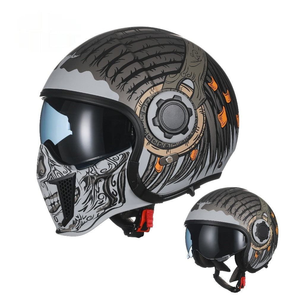 Casque de moto rétro Warrior noir