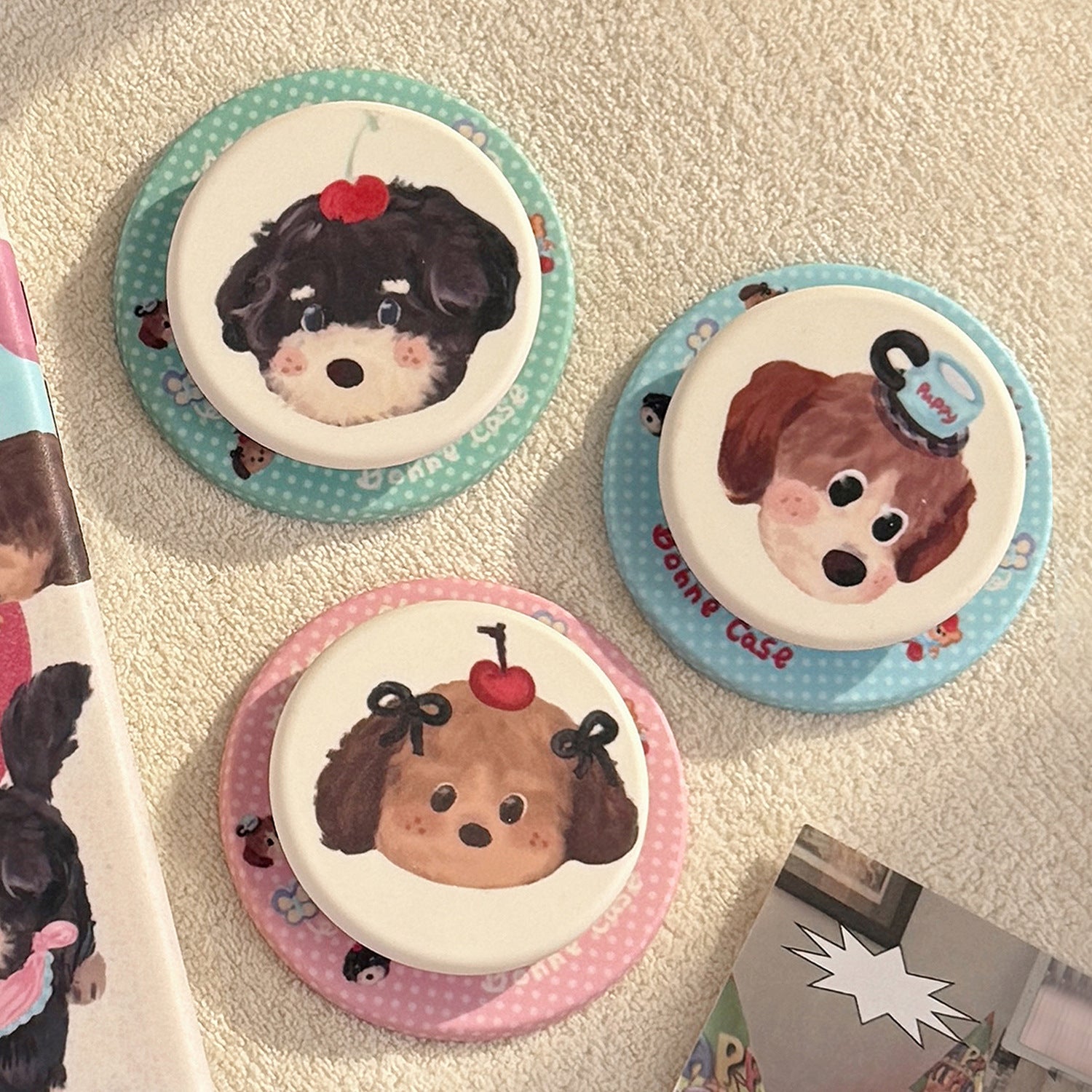 Peinture à l'huile Puppy Cartoon Compatible avec MagSafe Porte magnétique