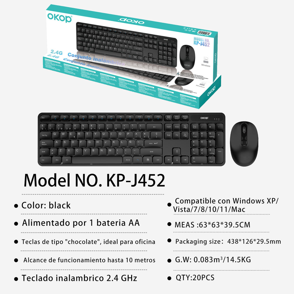 KP-J452 Meilleure vente de clavier filaire et de la souris Combo adapté pour le bureau de jeu et à la maison