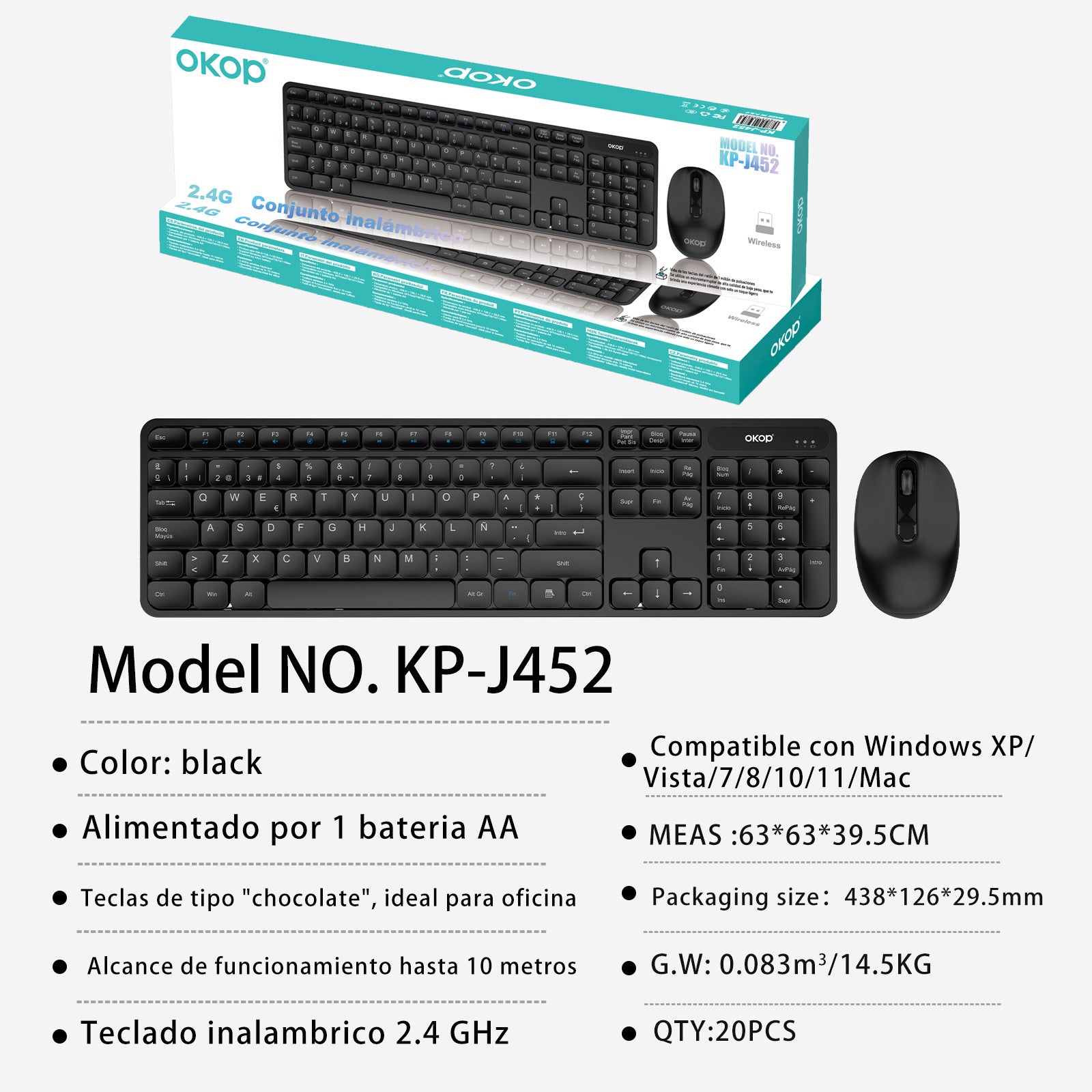 KP-J452 Meilleure vente de clavier filaire et de la souris Combo adapté pour le bureau de jeu et à la maison