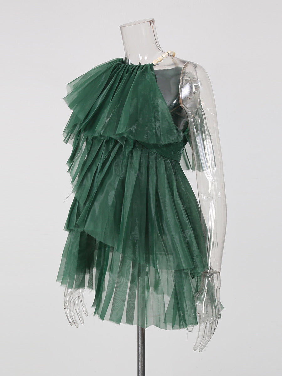 Mini-tunique en couches de tulle d'épaule