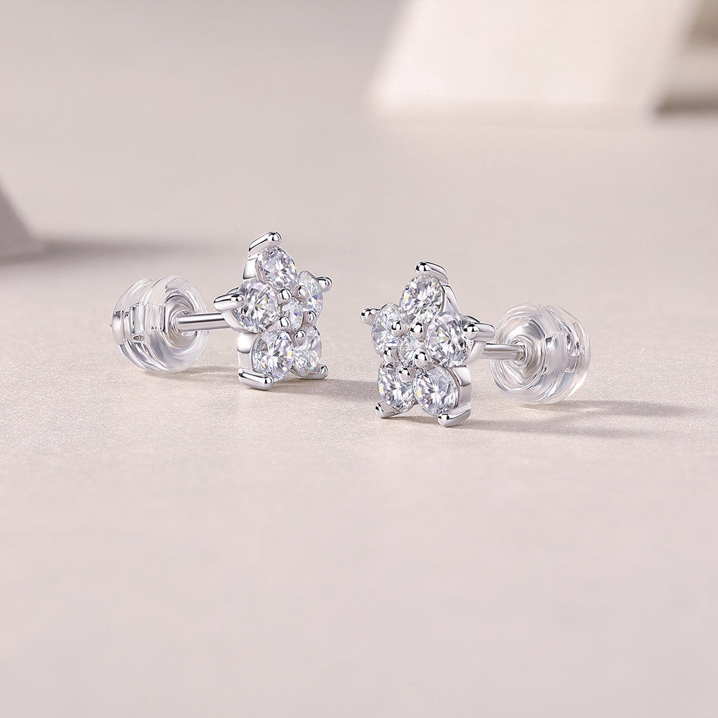 S925 Boucles d'oreilles Sterling Silver Flower Stud