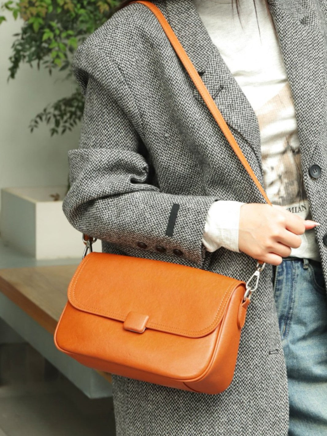Sac en cuir véritable pour femmes Sac à épaule simple