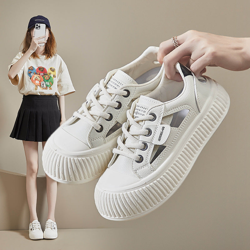 Femmes respirantes Sneakers Casual Hollow-out Chunky-soled Chaussures blanches polyvalentes