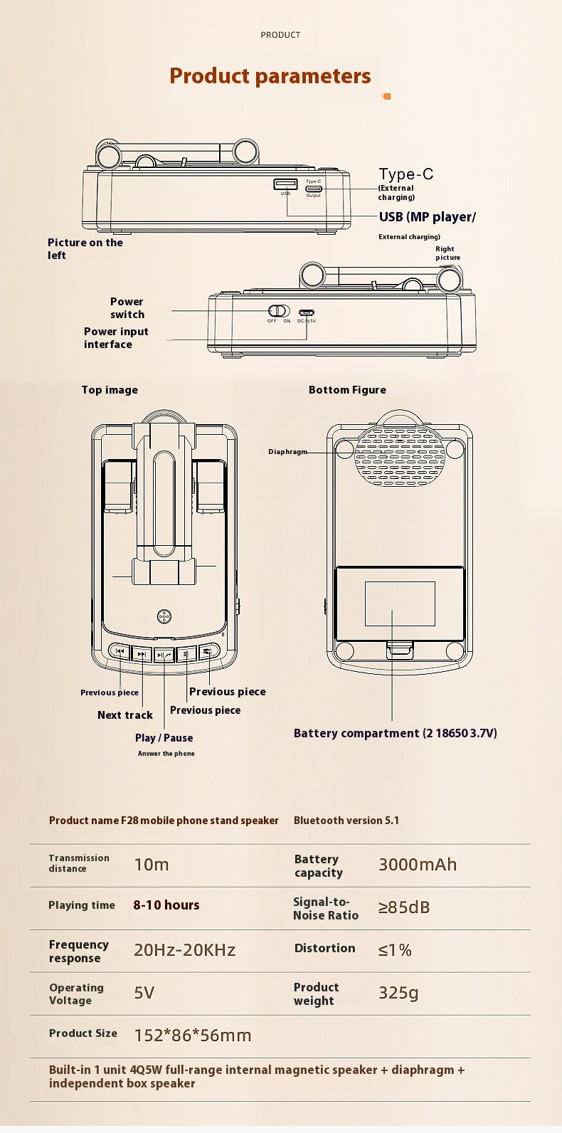Tablette multifonctionnelle et support de téléphone Audio compatible Bluetooth