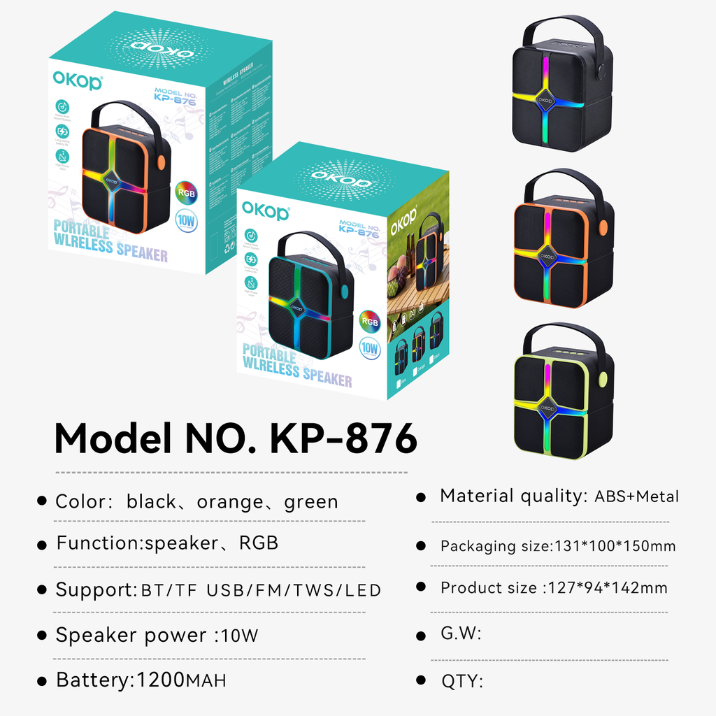 KP-876 Haut-parleur Bluetooth sans fil le plus vendu Poignée portable RGB Éclairage Batterie longue L