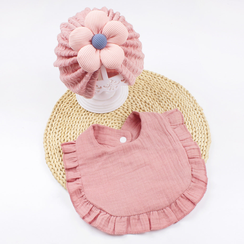 Chapeau de bébé et ensemble de bib nouveau-né - Muslin Drool Bibs avec Frilly Trim Soft Coton Organic Bonnet