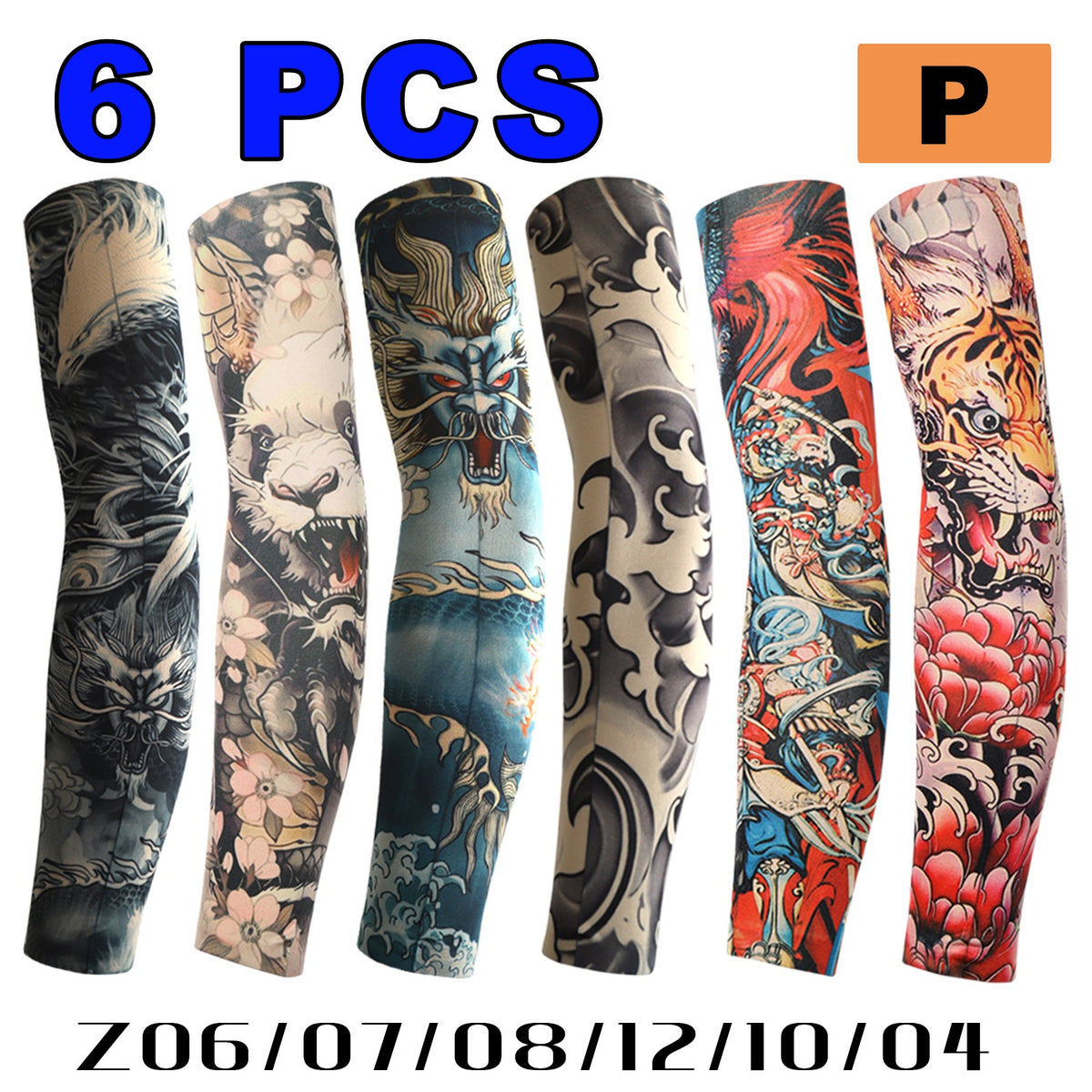 6-pièces combinaison sans couture tatouage de tatouage protection du soleil