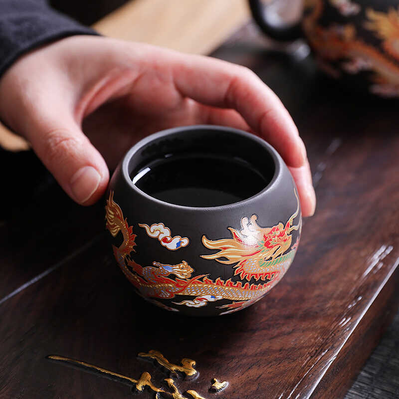 Dragon and Phoenix Auspicious Pattern Color-Changing Zisha Teacup