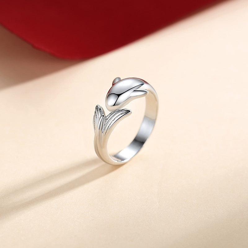 Simple diamant incrusté petit couple de poissons anneau