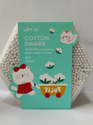 Bâton en coton jetable de style chat-blanc-bambou + coton absorbant-800 bâtonnets-1 boîte