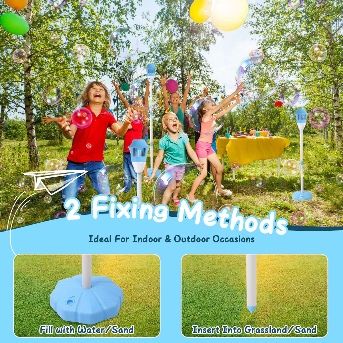 1Pc 3-in-1 Standing Bubble Machine with Colorful Lights and Music, Rechargeable Bubble Maker