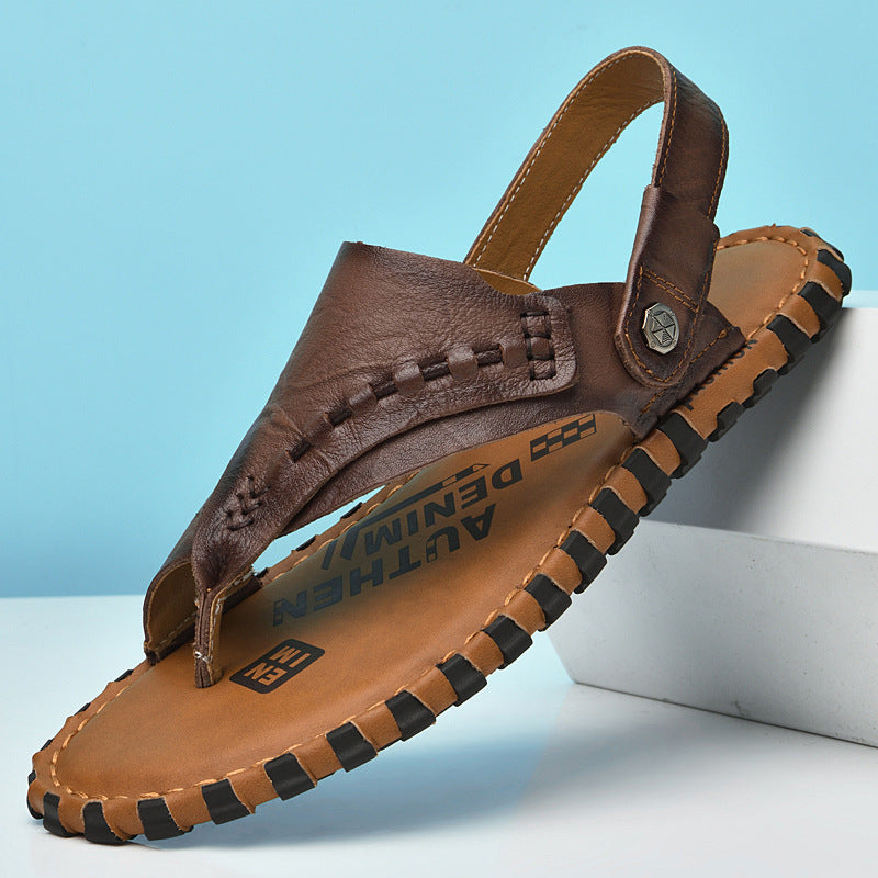 Cuir véritable en cuir extérieur Flip-Flops pour conduire anti-odeur et cool