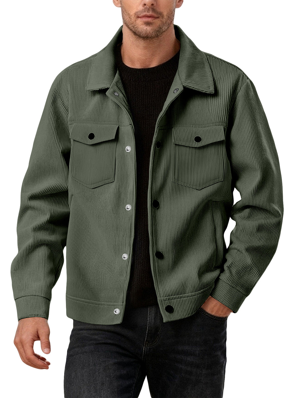 European and American Tk Corduroy Unique-Breasted Trendy Lapel manches longues chemise Pocket Ja