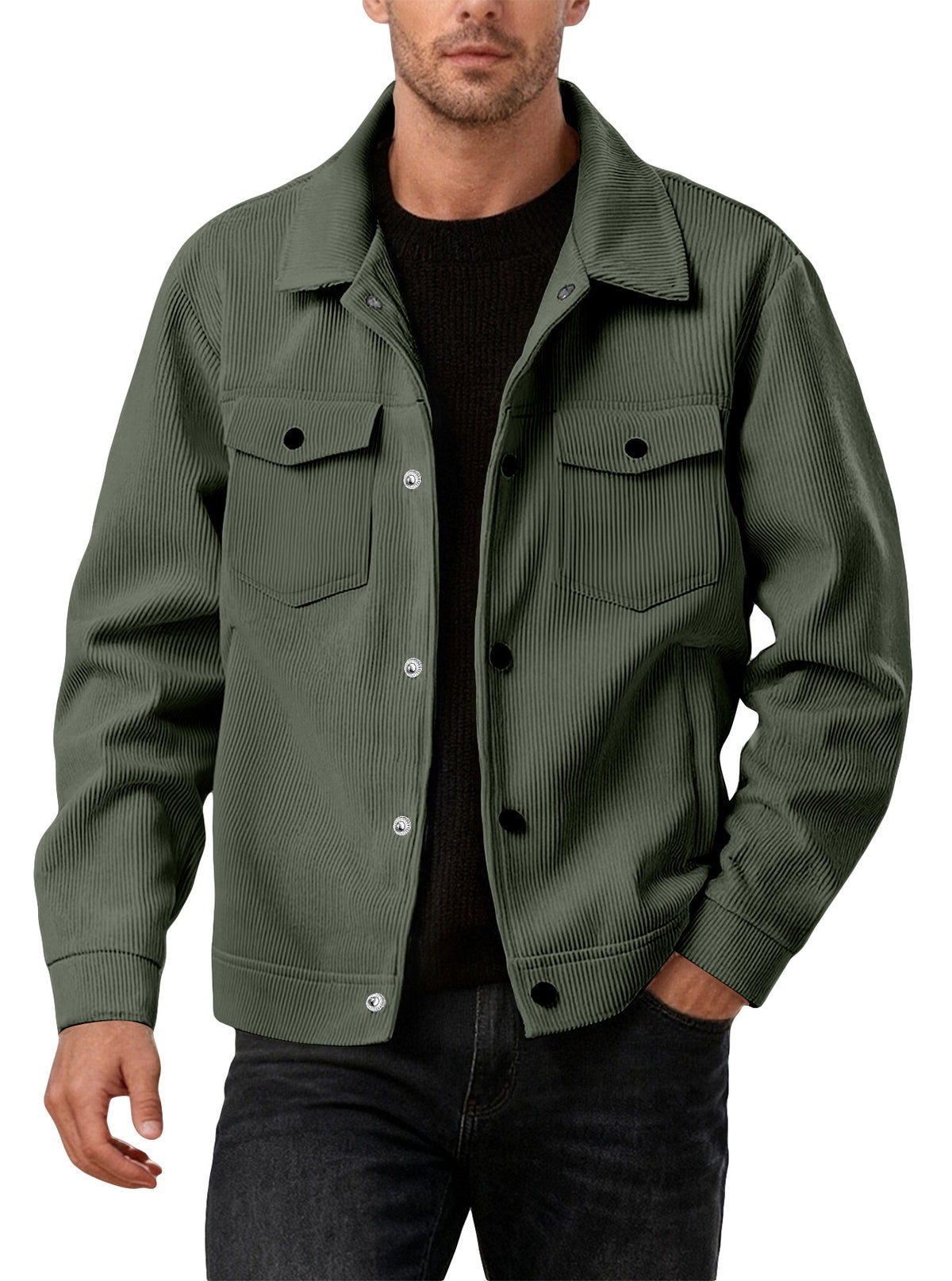 European and American Tk Corduroy Unique-Breasted Trendy Lapel manches longues chemise Pocket Ja