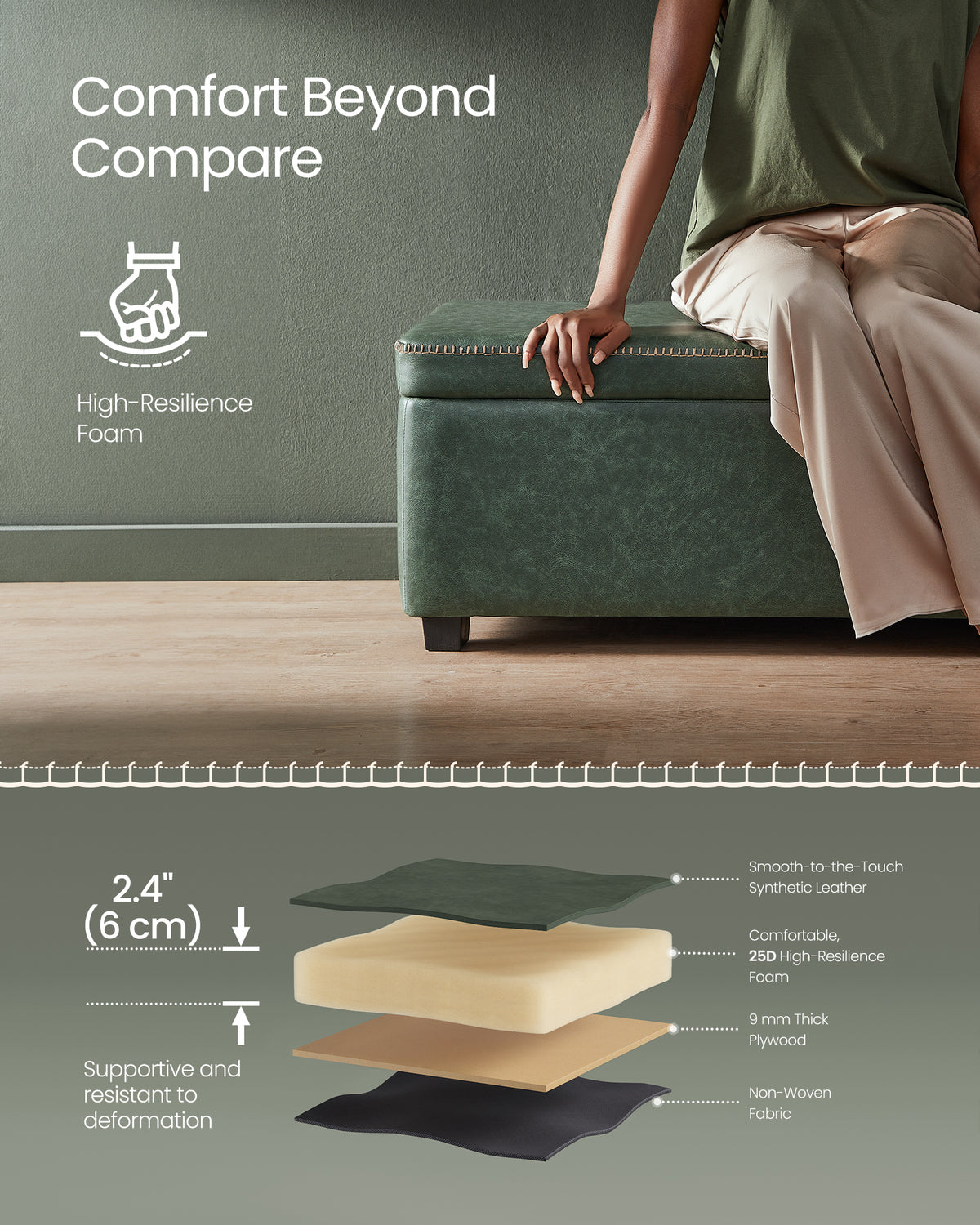 VASAGLE Entreposage Banc Ottoman avec couture