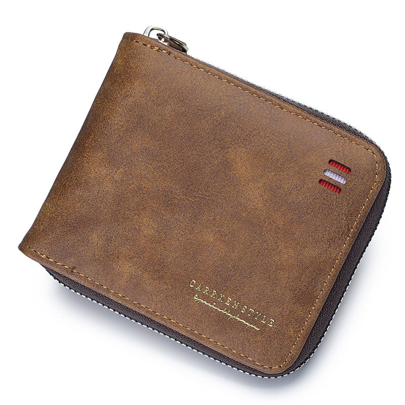 Portefeuille multifonction triple fermeture éclair courte et simple pour homme