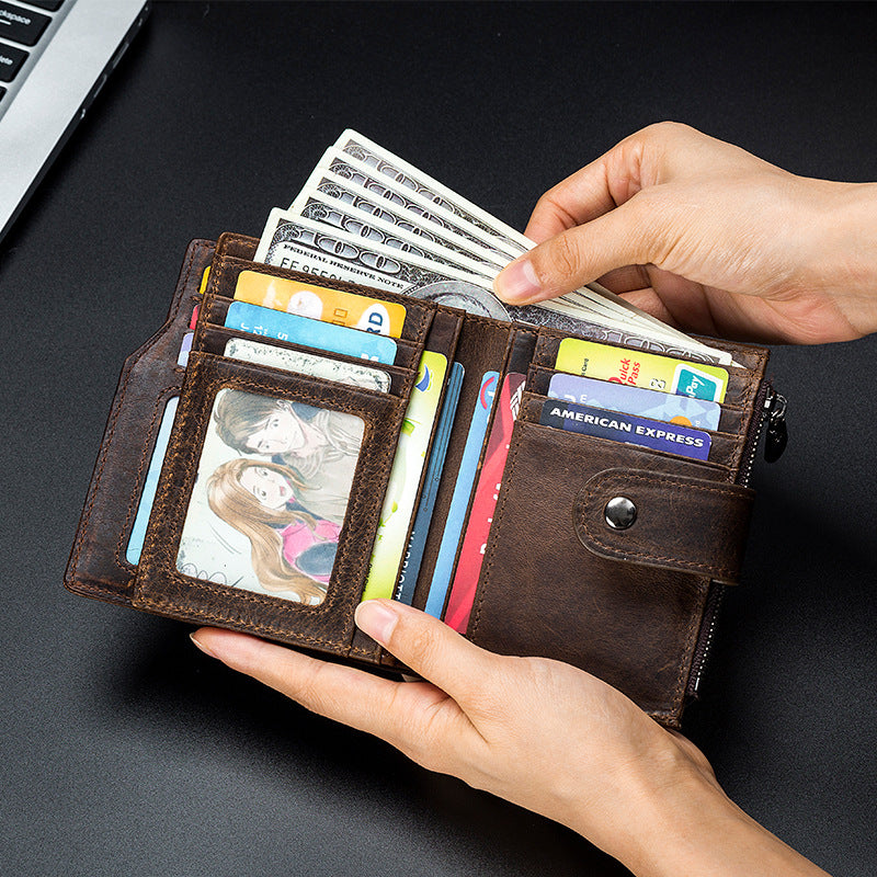 Premier calque Cowhide RFID Antivol cuir pivotant européen et américain retro hommes