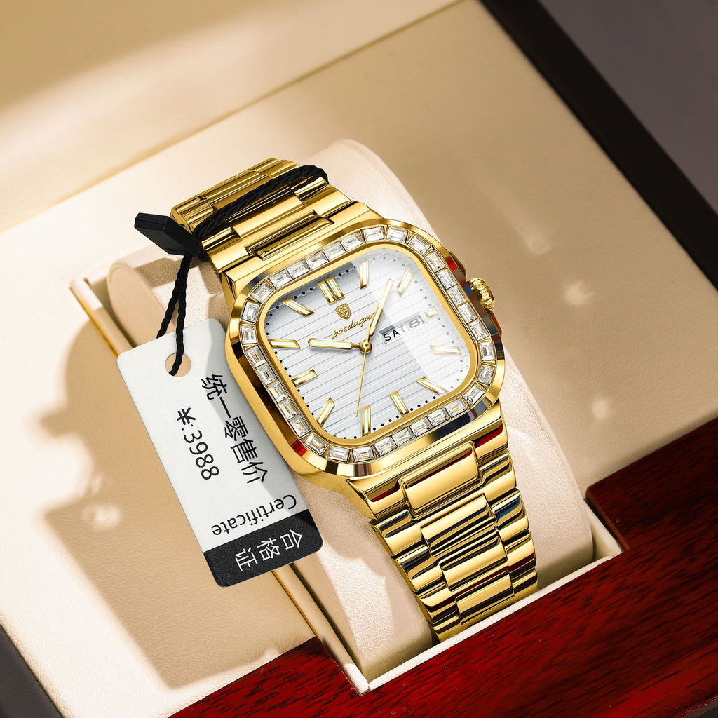 Double calendrier hommes montre diamant