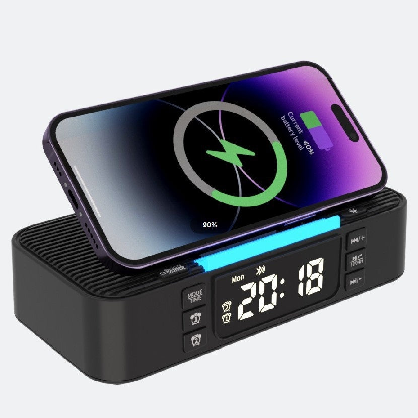 Lumière de nuit ambiante de recharge sans fil avec haut-parleurs Bluetooth double