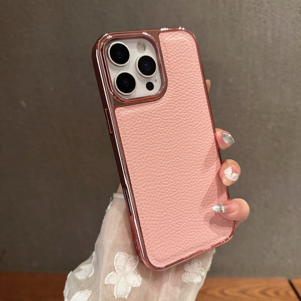 Lychee Leather Pattern Phone Case Electroplating Drop-resistant All-inclusive