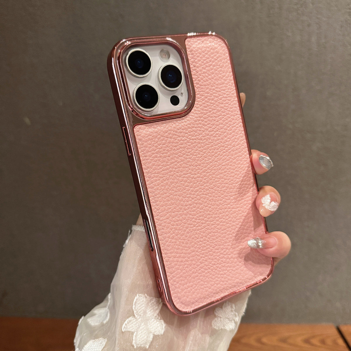 Lychee Leather Pattern Phone Case Electroplating Drop-resistant All-inclusive