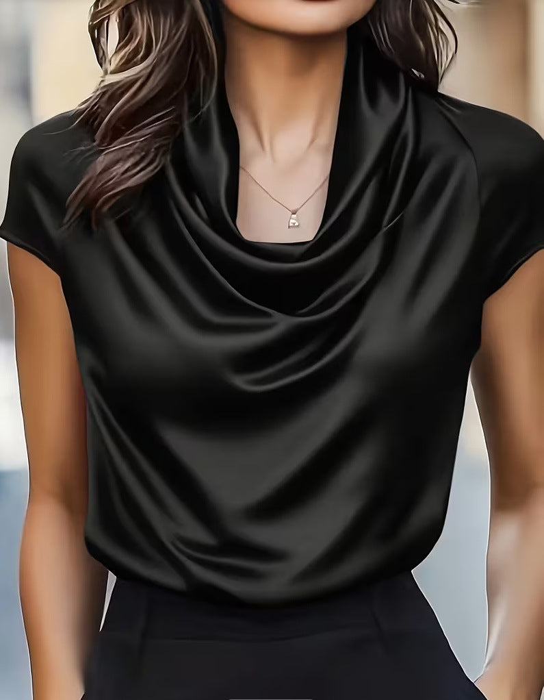 Pendentif pendentif en col pivotant pour femmes Manches courtes Top Chemise polyvalente décontractée