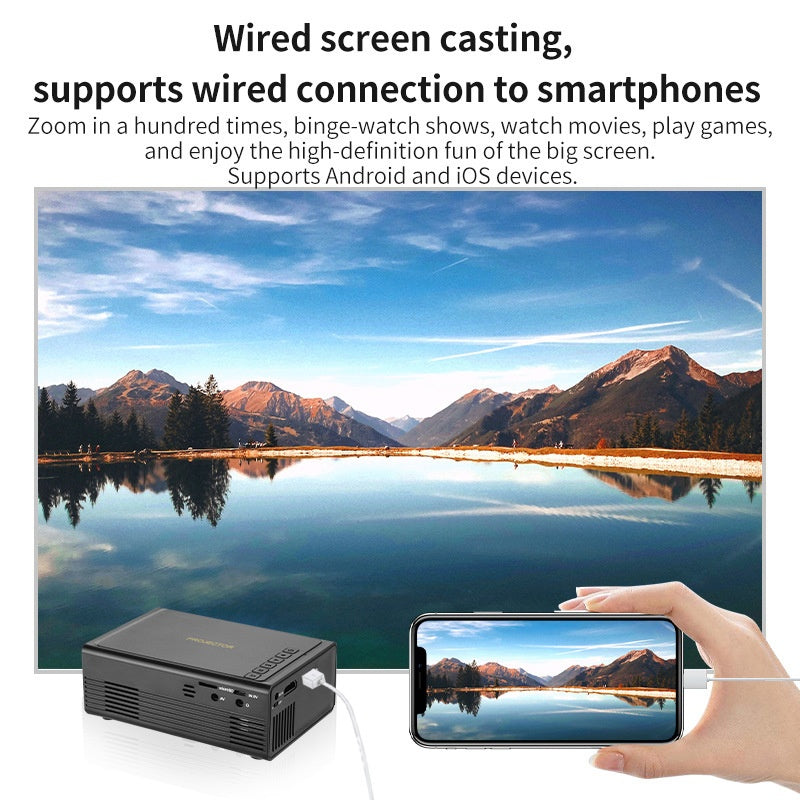 Mini projecteur portable filé même écran avec support de téléphone mobile