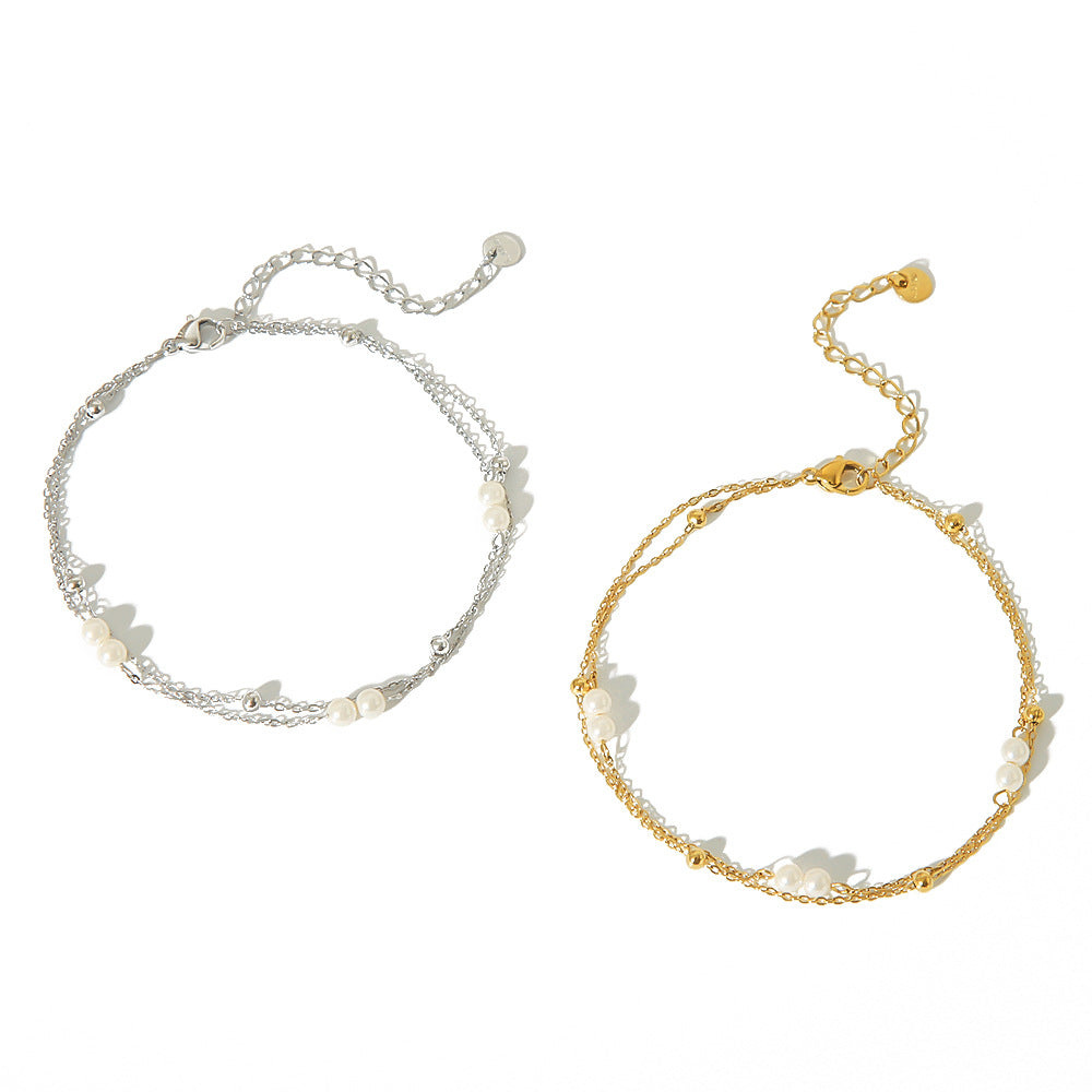 Femmes Double-Layer Créative Perle Multi-Strand Anklet